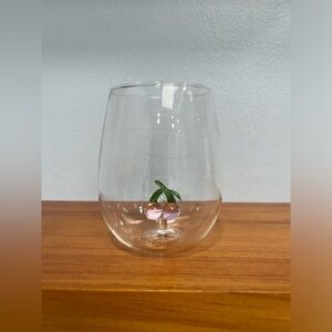 ANTHROPOLOGIE NIB Cheerie Icon Pink Rose Cherry Stemless Wine Glass BRAND NEW